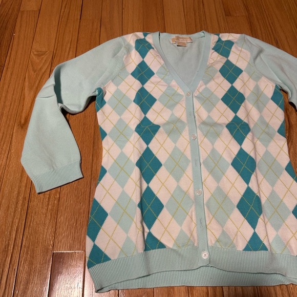 Michael Kors Argyle Pattern Women’s Blue Sweater Size Medium - Picture 2 of 7